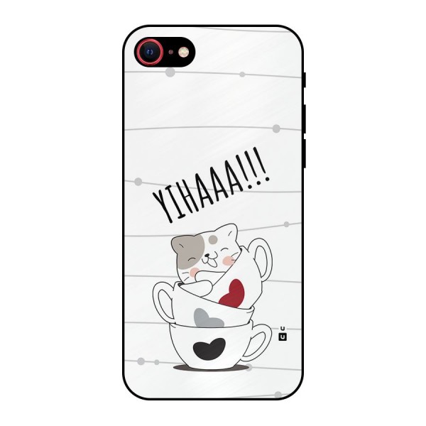 Cute Cat Cup Metal Back Case for iPhone 7