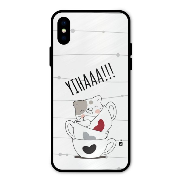 Cute Cat Cup Metal Back Case for iPhone X