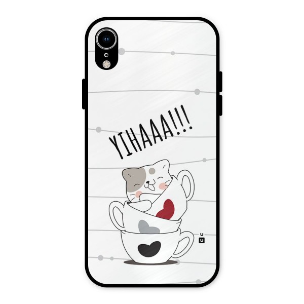 Cute Cat Cup Metal Back Case for iPhone XR