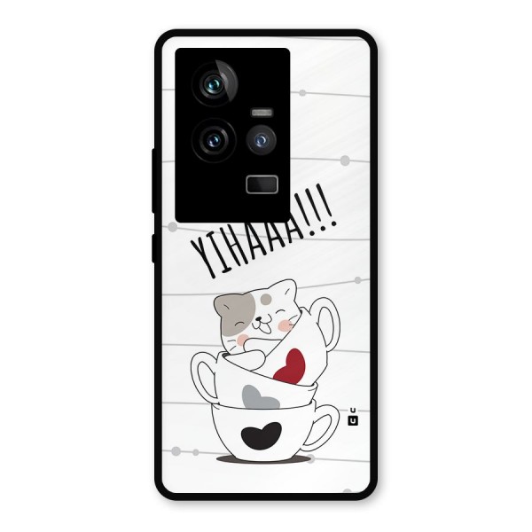 Cute Cat Cup Metal Back Case for iQOO 11 5G