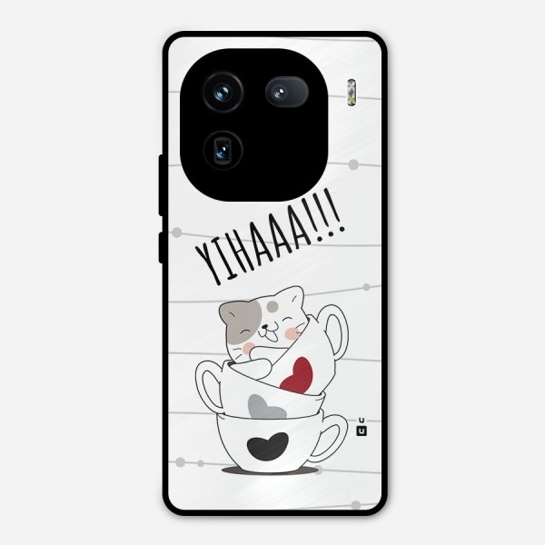 Cute Cat Cup Metal Back Case for iQOO 12