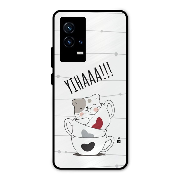 Cute Cat Cup Metal Back Case for iQOO 9 5G