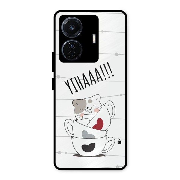 Cute Cat Cup Metal Back Case for iQOO Z6