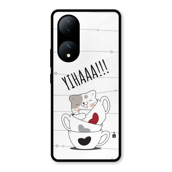 Cute Cat Cup Metal Back Case for iQOO Z7s