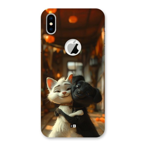 Cute Cat Dog Back Case for iPhone XS Logo Cut