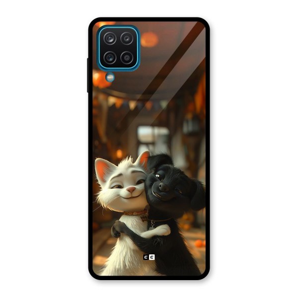 Cute Cat Dog Glass Back Case for Galaxy A12