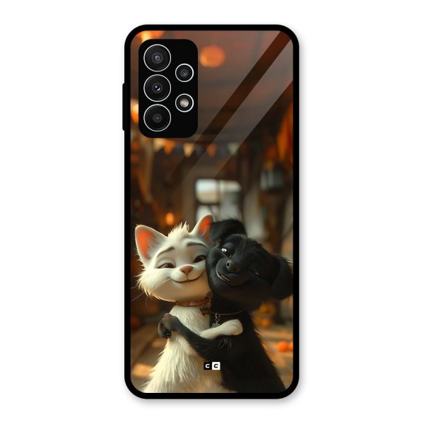 Cute Cat Dog Glass Back Case for Galaxy A23