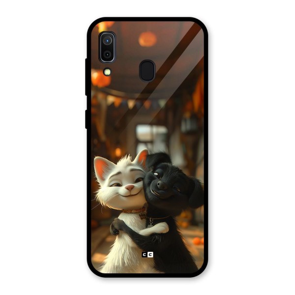 Cute Cat Dog Glass Back Case for Galaxy A30