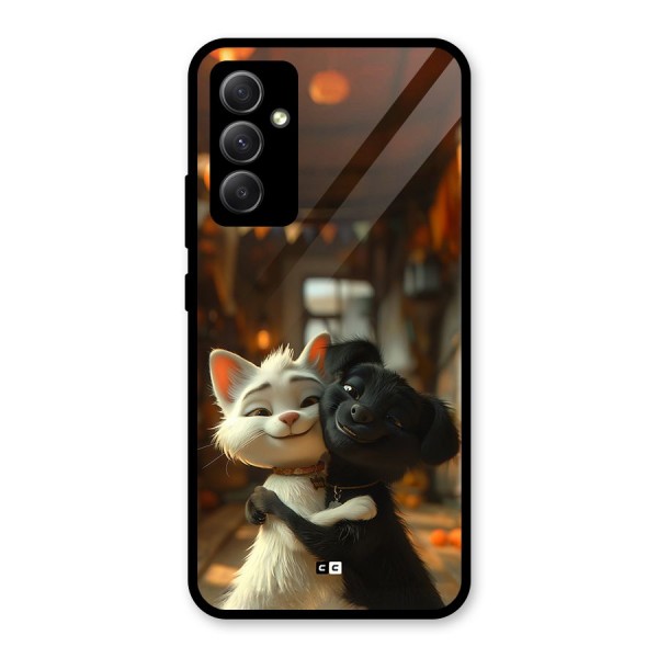 Cute Cat Dog Glass Back Case for Galaxy A34