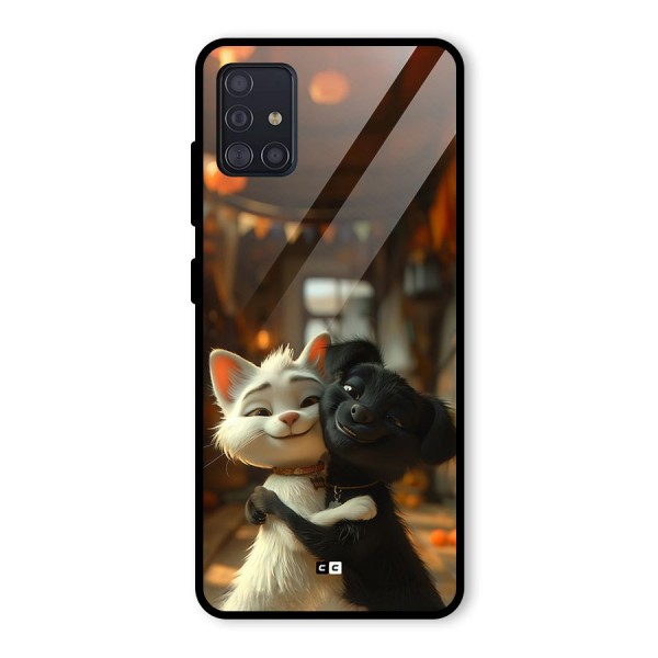 Cute Cat Dog Glass Back Case for Galaxy A51