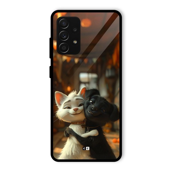 Cute Cat Dog Glass Back Case for Galaxy A53 5G