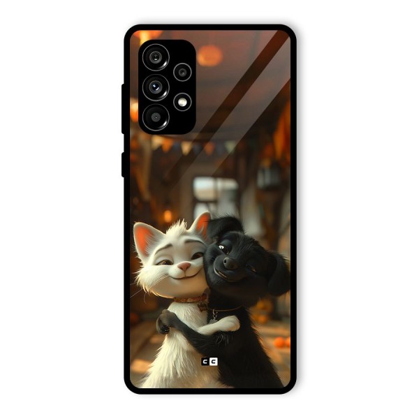 Cute Cat Dog Glass Back Case for Galaxy A73 5G