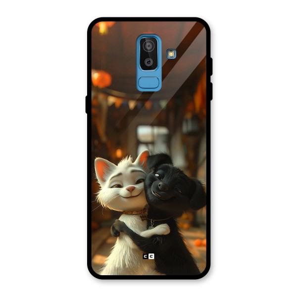 Cute Cat Dog Glass Back Case for Galaxy J8