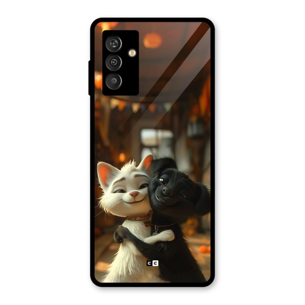 Cute Cat Dog Glass Back Case for Galaxy M13