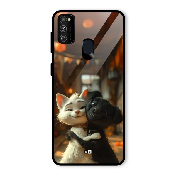 Cute Cat Dog Glass Back Case for Galaxy M21