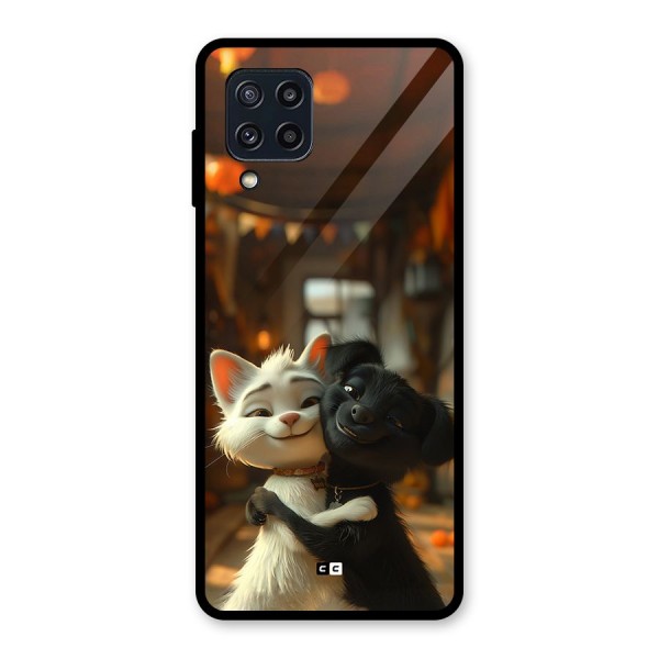 Cute Cat Dog Glass Back Case for Galaxy M32