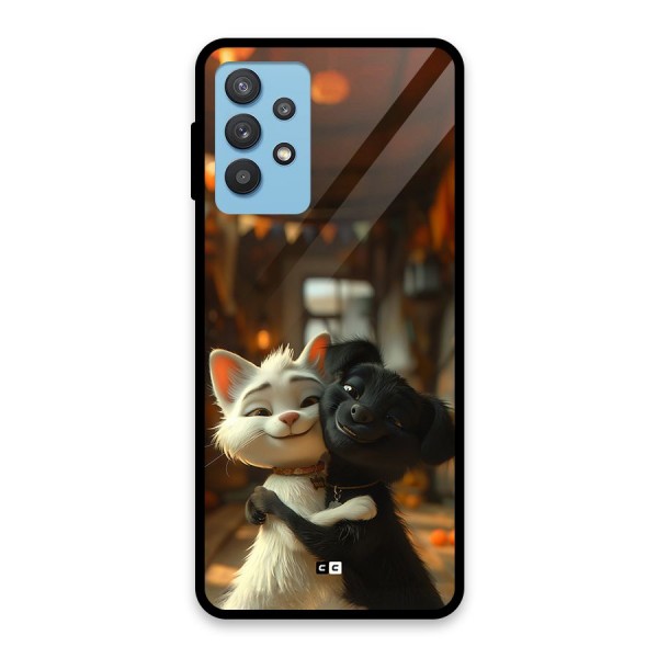 Cute Cat Dog Glass Back Case for Galaxy M32 5G