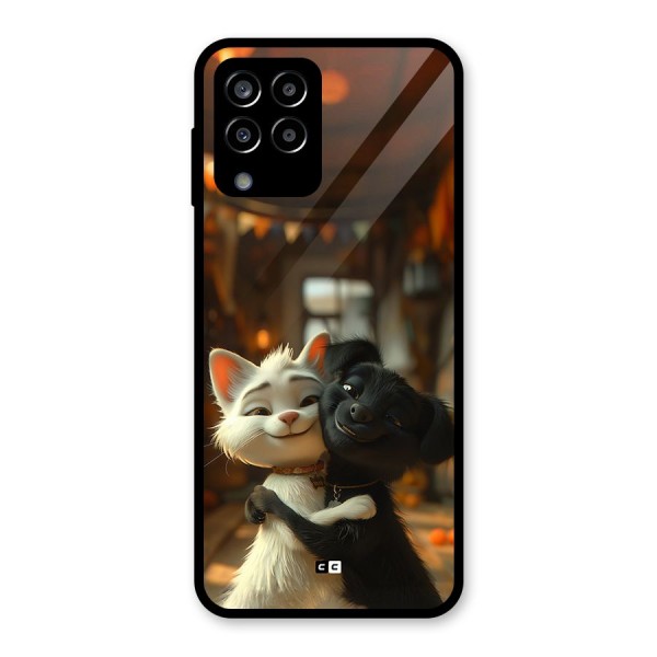 Cute Cat Dog Glass Back Case for Galaxy M33