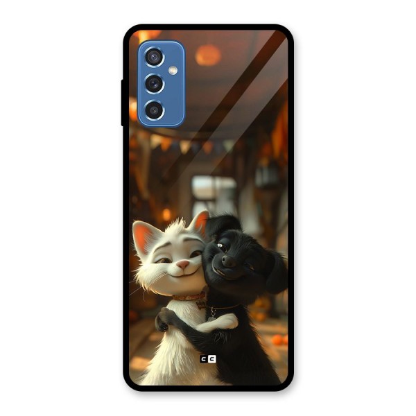 Cute Cat Dog Glass Back Case for Galaxy M52 5G