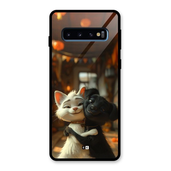 Cute Cat Dog Glass Back Case for Galaxy S10