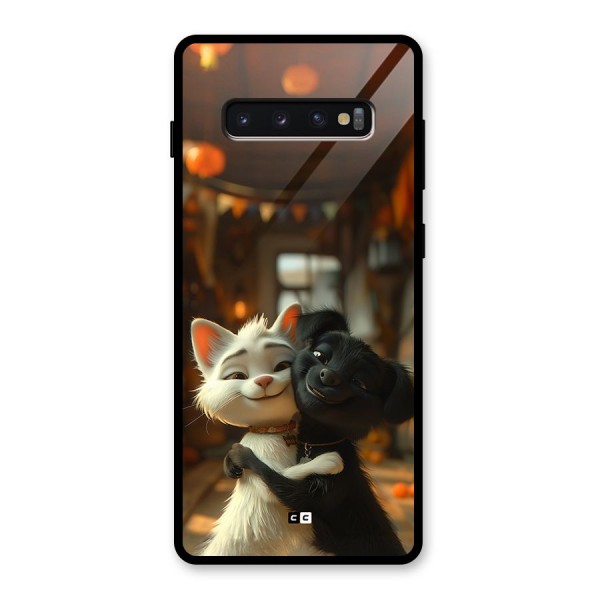 Cute Cat Dog Glass Back Case for Galaxy S10 Plus