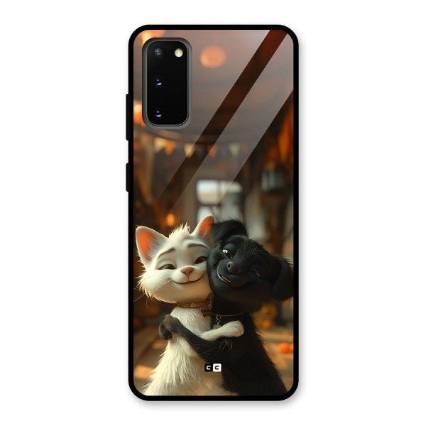 Cute Cat Dog Glass Back Case for Galaxy S20