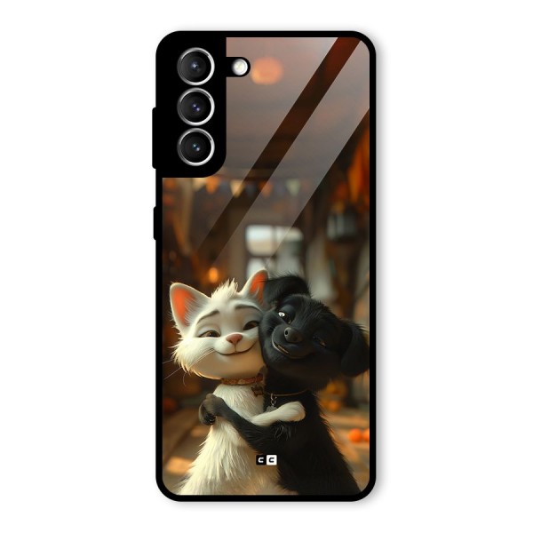Cute Cat Dog Glass Back Case for Galaxy S21 5G