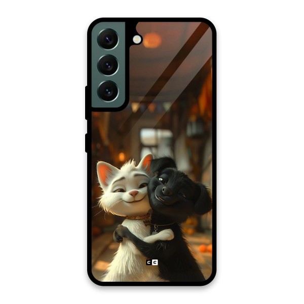 Cute Cat Dog Glass Back Case for Galaxy S22 5G