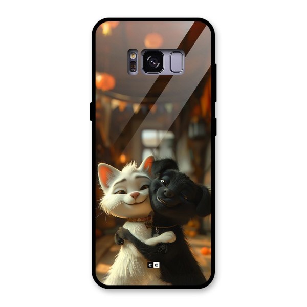 Cute Cat Dog Glass Back Case for Galaxy S8