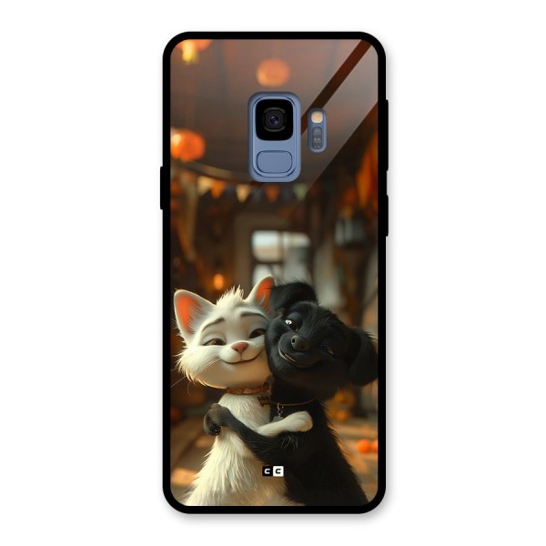 Cute Cat Dog Glass Back Case for Galaxy S9