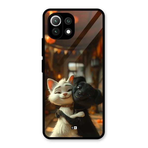 Cute Cat Dog Glass Back Case for Mi 11 Lite