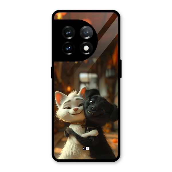 Cute Cat Dog Glass Back Case for OnePlus 11