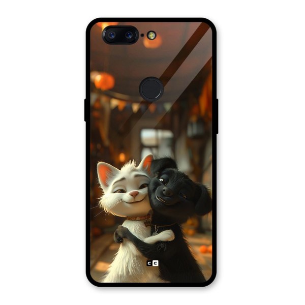 Cute Cat Dog Glass Back Case for OnePlus 5T