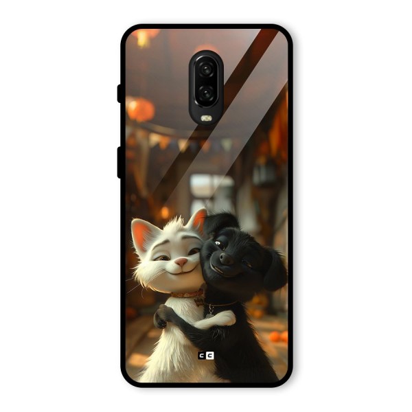 Cute Cat Dog Glass Back Case for OnePlus 6T