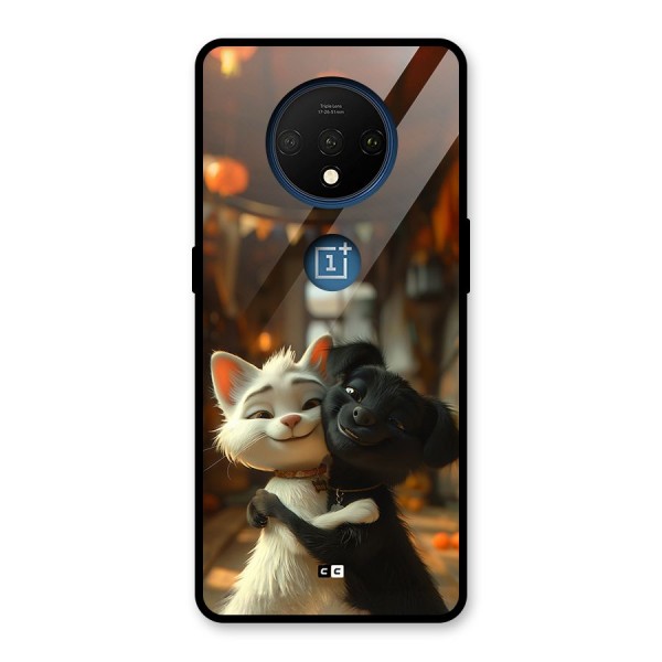 Cute Cat Dog Glass Back Case for OnePlus 7T