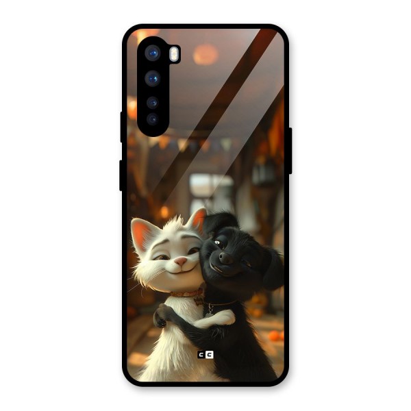 Cute Cat Dog Glass Back Case for OnePlus Nord