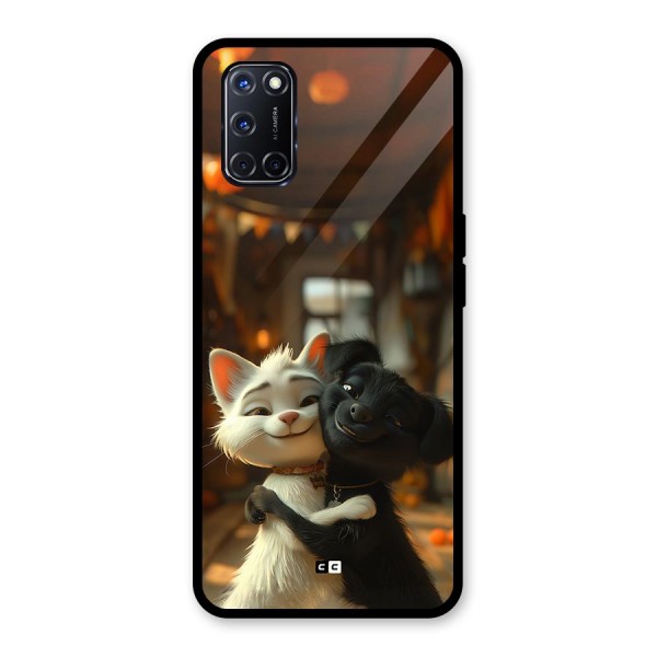 Cute Cat Dog Glass Back Case for Oppo A52