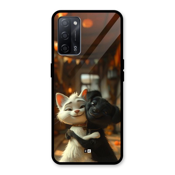 Cute Cat Dog Glass Back Case for Oppo A53s 5G