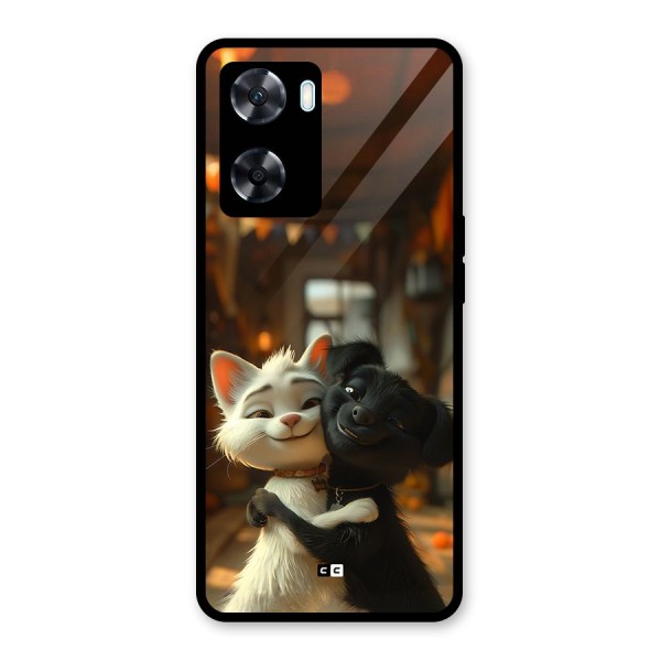 Cute Cat Dog Glass Back Case for Oppo A77