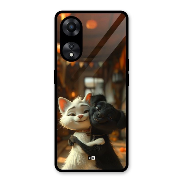 Cute Cat Dog Glass Back Case for Oppo A78