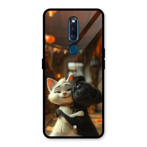 Cute Cat Dog Glass Back Case for Oppo F11 Pro