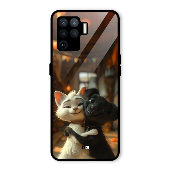 Cute Cat Dog Glass Back Case for Oppo F19 Pro