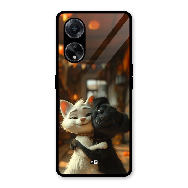 Cute Cat Dog Glass Back Case for Oppo F23