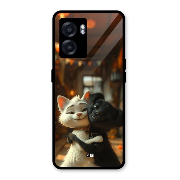 Cute Cat Dog Glass Back Case for Oppo K10 (5G)