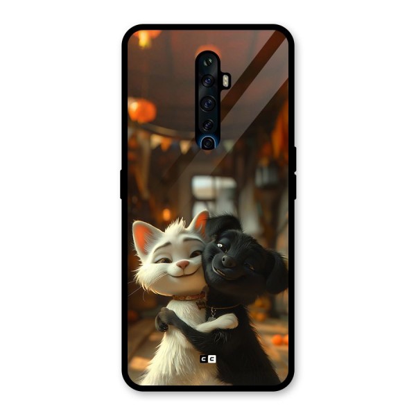 Cute Cat Dog Glass Back Case for Oppo Reno2 F