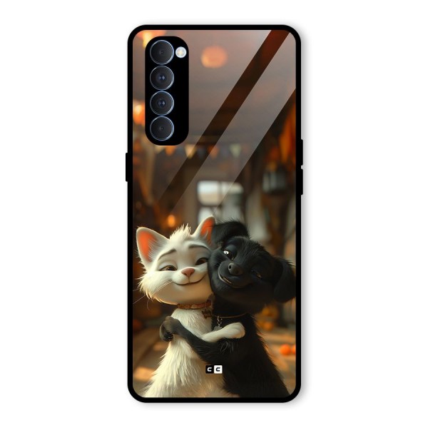 Cute Cat Dog Glass Back Case for Oppo Reno4 Pro