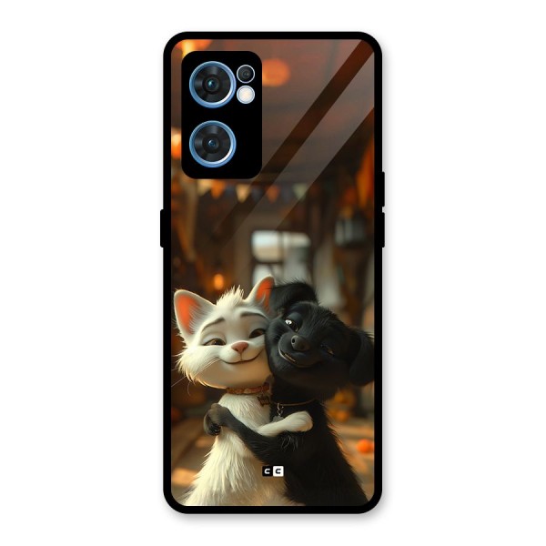 Cute Cat Dog Glass Back Case for Oppo Reno7 5G