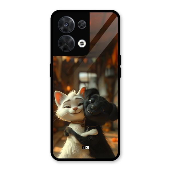 Cute Cat Dog Glass Back Case for Oppo Reno8 5G