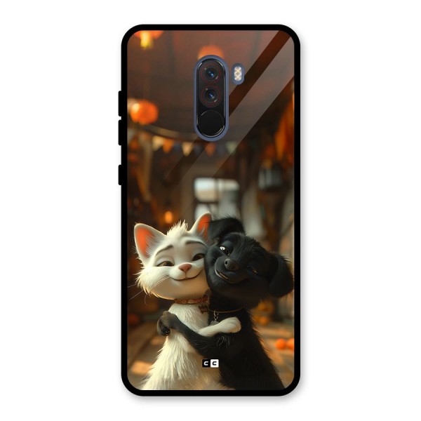 Cute Cat Dog Glass Back Case for Poco F1