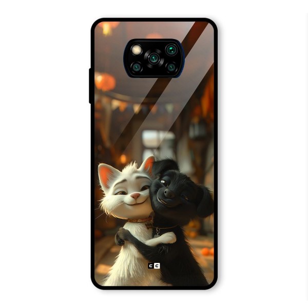 Cute Cat Dog Glass Back Case for Poco X3 Pro